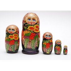 Matryoshka nesting doll with sun-flowers. Free worldwide shipping.