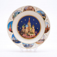 Souvenir ceramic plate with stickers Night St.Basil Church Free Worldwide shipping