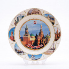 Souvenir ceramic plate with stickers Moscow Kremlin Free Worldwide shipping