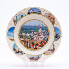Souvenir ceramic plate with stickers VDNH Free Worldwide shipping