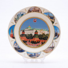 Souvenir ceramic plate with stickers Moscow8 Free Worldwide shipping
